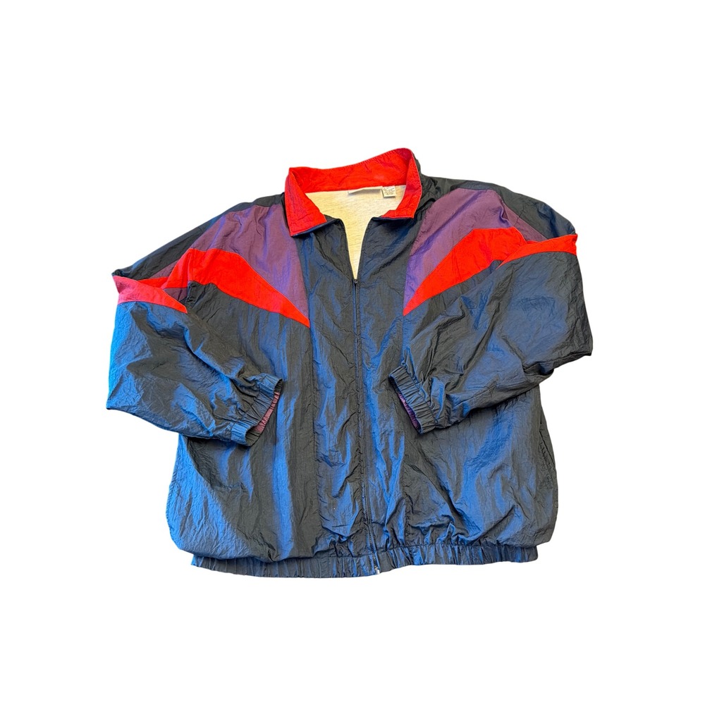 Gitano Windbreaker Navy Red Purple Vintage 90s Colorblock Zip Up Jacket XL